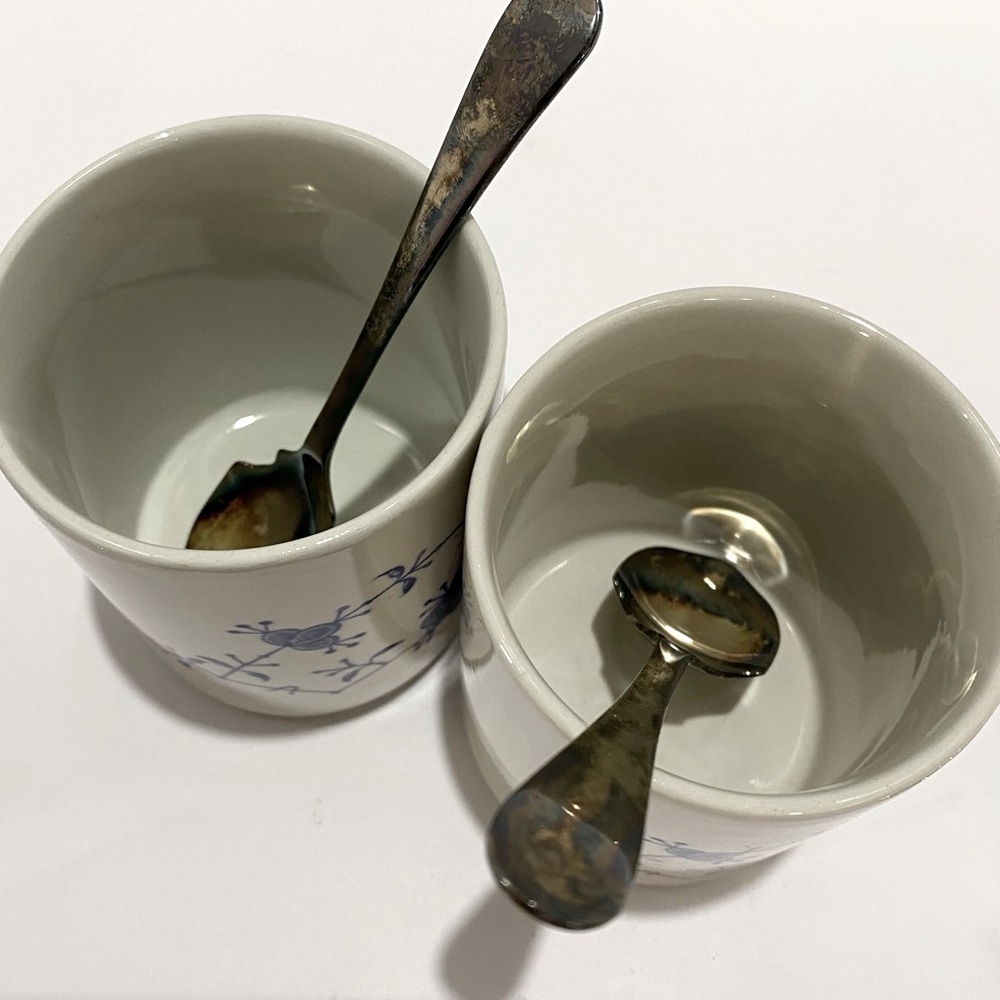 VTG Leonard Silver Sheffield England Condiment Set Blue & White w/Spoons & Stand - Picture 5 of 11